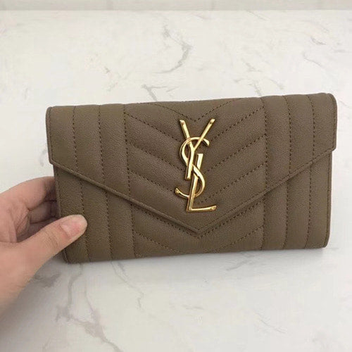 세인트로랑 엔벨로프 YSL 로고 지갑 카키